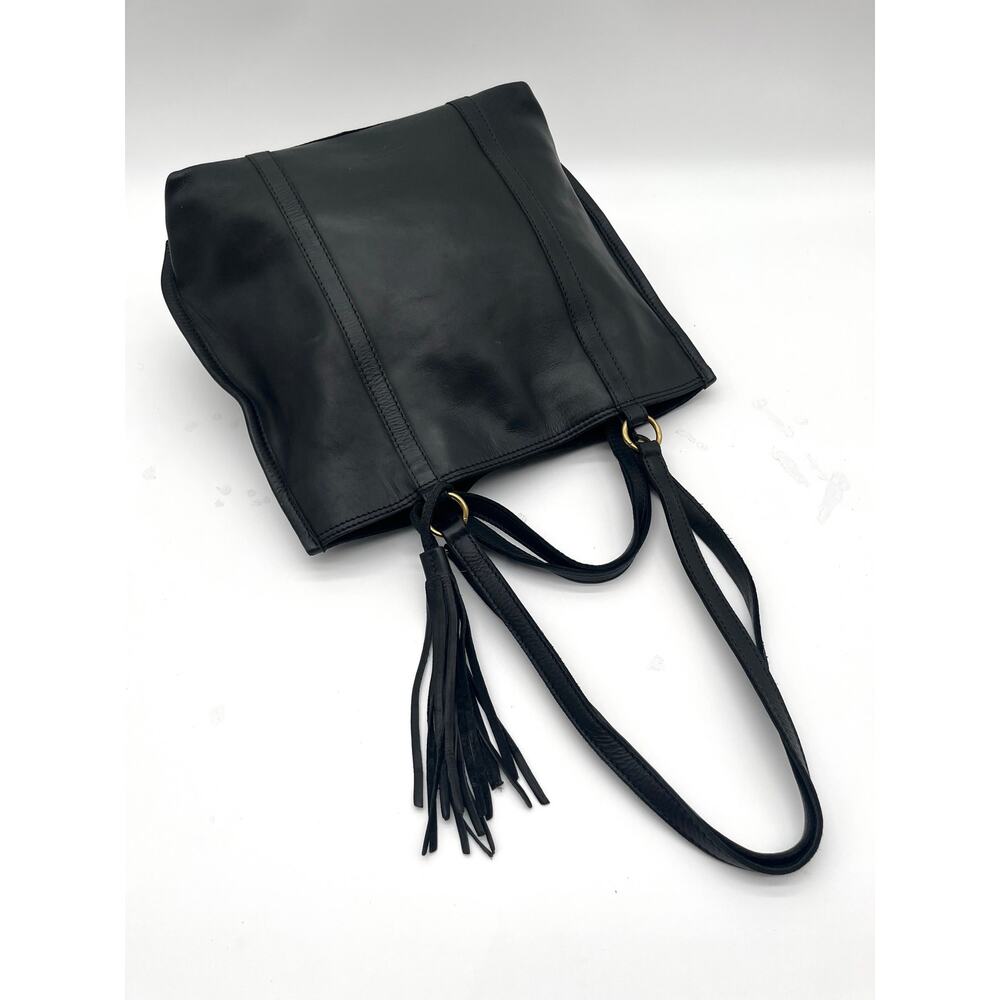 MARGOT Black Leather Tote Bag with Tassel Charm - Picture 5 of 9